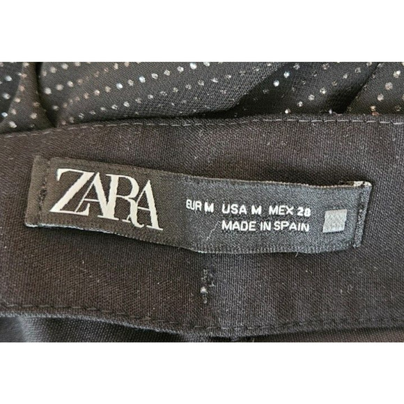 Zara Womens Pants Medium Black Side Zip Sparkly Sheer Straight Leg Trouser Party - Picture 7 of 12